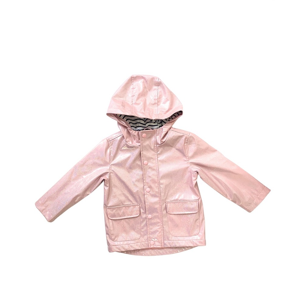 Joe Fresh Sparkly Raincoat Hooded Pink Jacket Toddler Girl Size 3